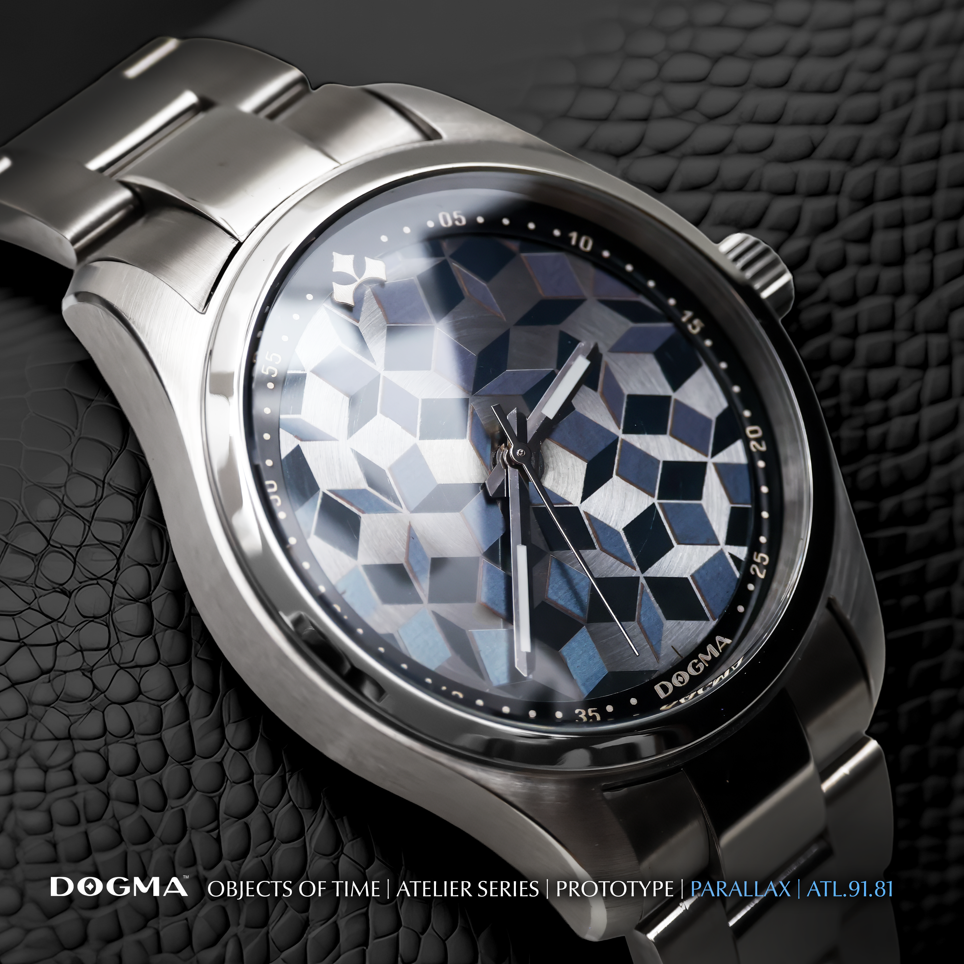 Dogma Parallax ATL.91.81 Atelier prototype with laser-annealed stainless steel dial